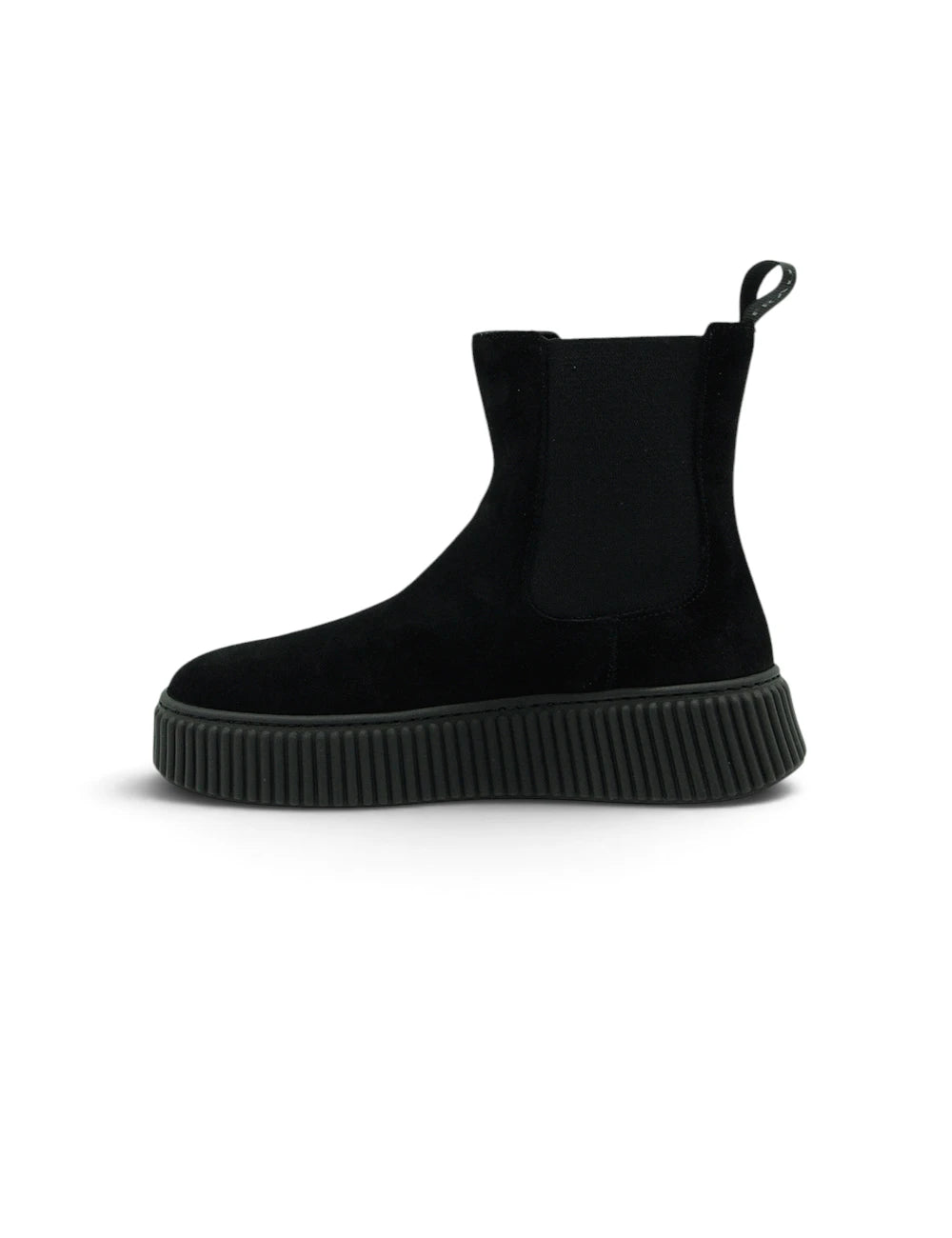 Stivale chelsea frau nero in suede con suola platform rigata e pannello laterale elastico