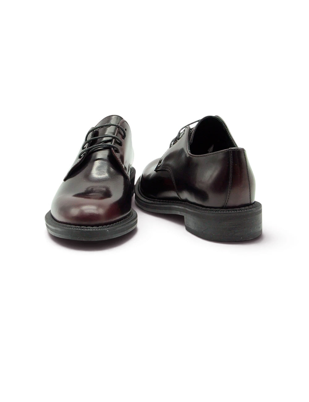 Scarpe derby donna frau in pelle verniciata bordeaux con finitura lucida e lacci neri