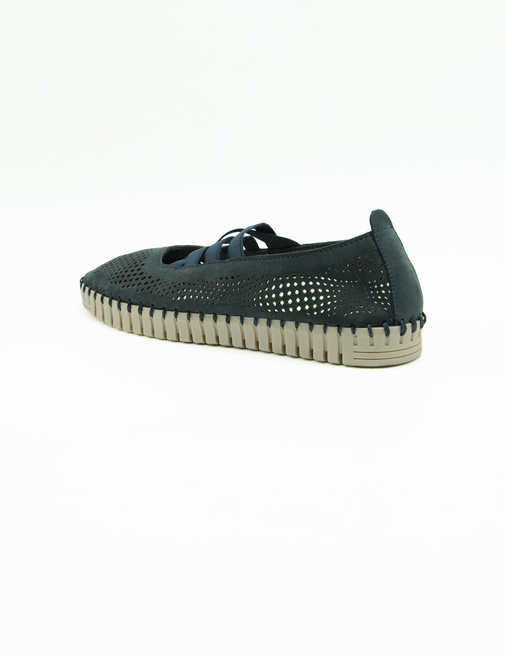 Scarpa Frau Slip On Nabuk Blu in pelle verde scuro forata con suola beige