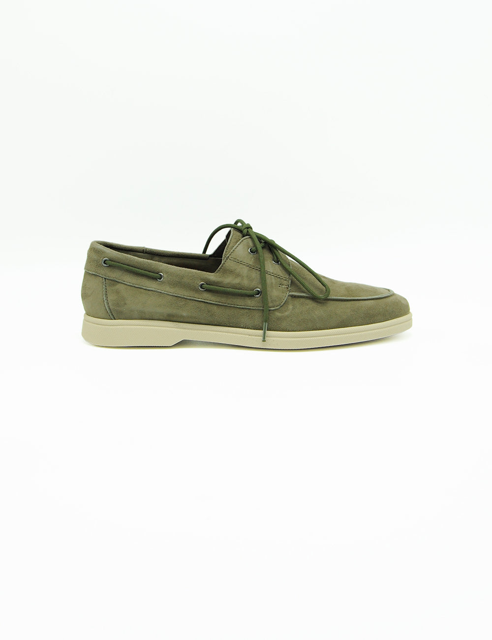 Mocassino Frau Timo in suede verde oliva con lacci abbinati e suola beige