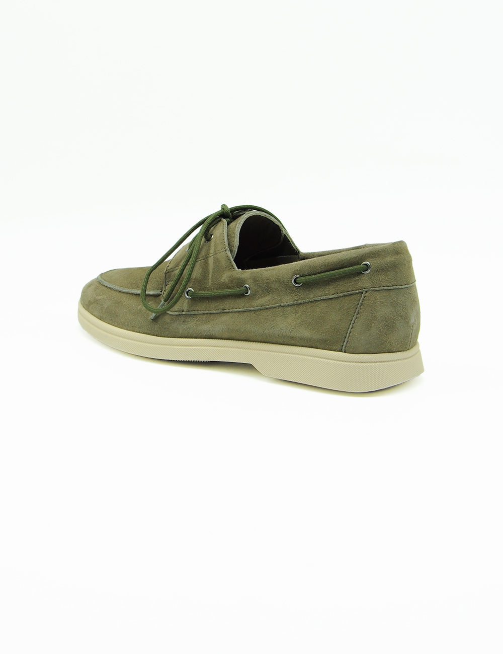 Frau Mocassino Timo: mocassino scamosciato verde oliva con lacci e suola in gomma crema