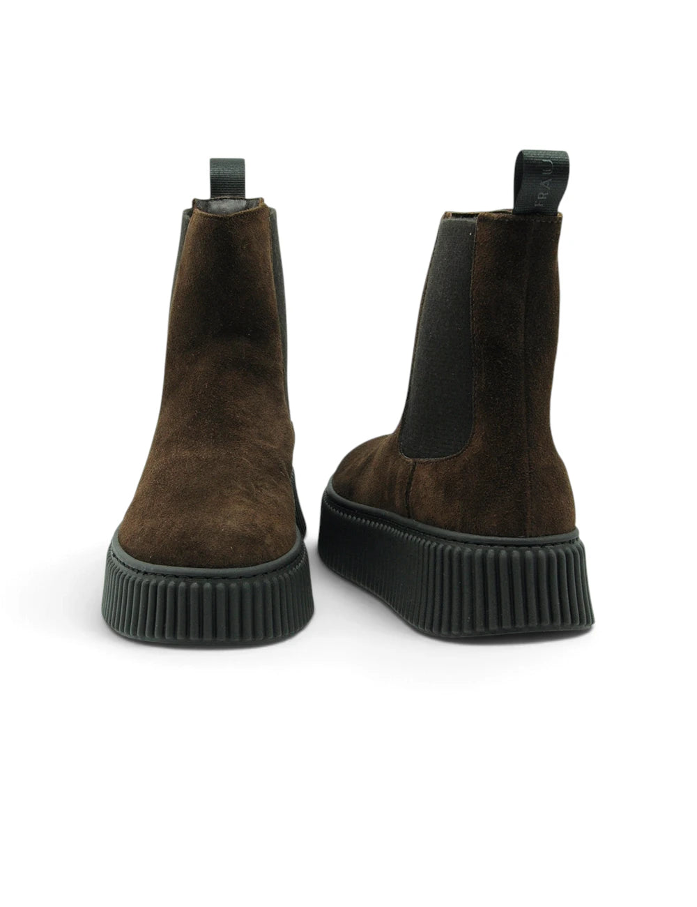Brown suede frau chelsea boot cacao con suola platform nera a coste in gomma