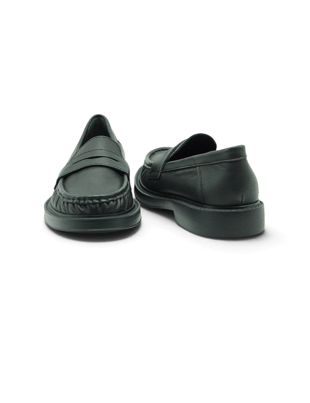 Dark green leather loafers frau mocassino nero with classic slip-on design and textured rubber soles