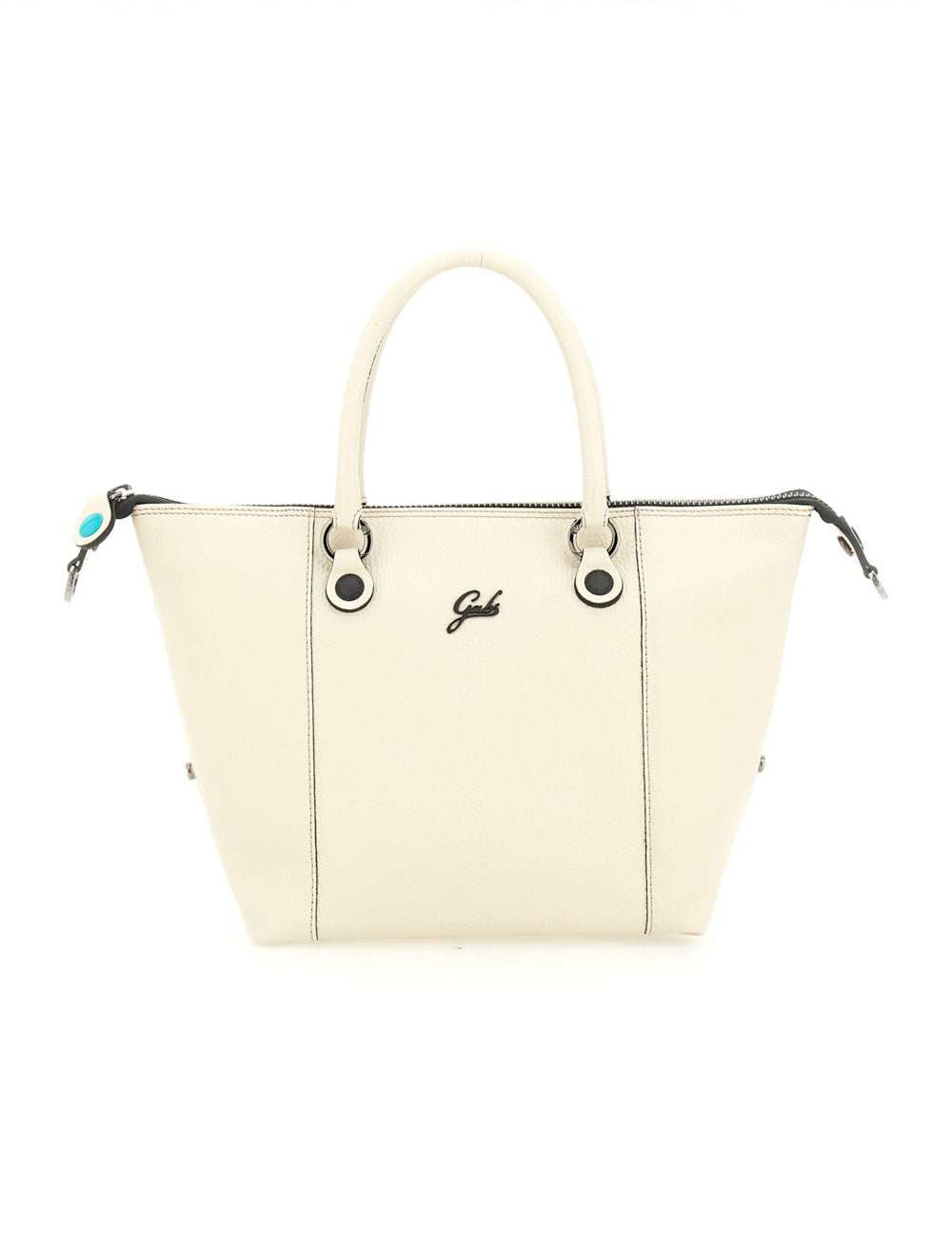 Borsa tote Gabs G3 Plus TG M Panna in pelle panna con manici bianchi e cerniere nere