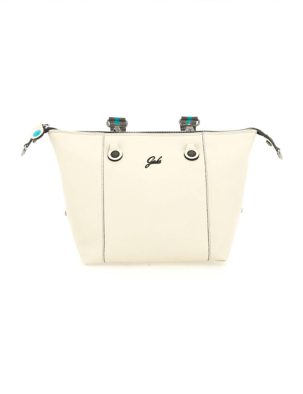 Borsa tote Gabs G3 Plus TG M Panna in pelle panna con hardware nero e dettagli teal