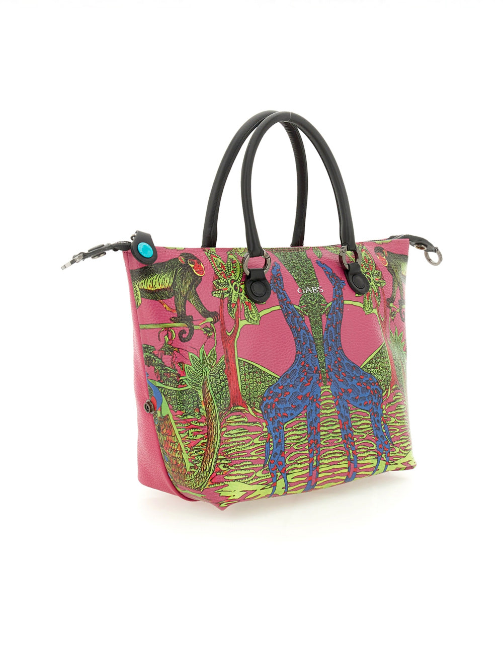 Borsa Gabs G3 Plus TG M Namibia rosa con giraffe blu verdi e fogliame jungle