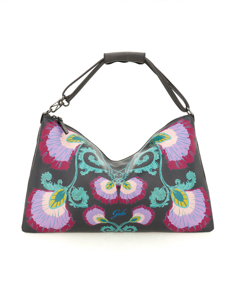 Borsa hobo Gabs Beyoncè EW TG L Peonia in pelle nera con ricami floreali viola rosa teal verde