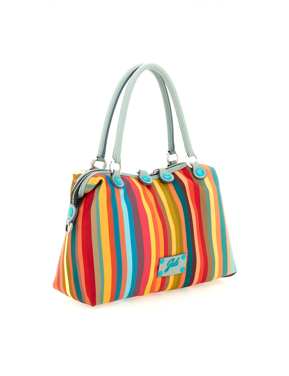 Borsa Gabs Thamara Plus Tg M Multirighe arcobaleno con manici azzurri