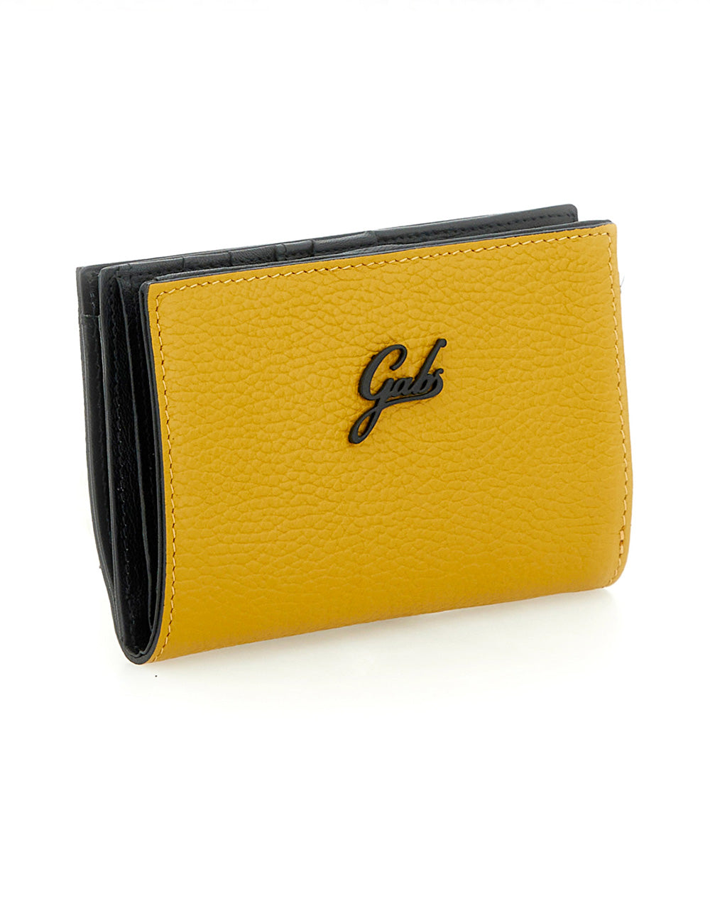 Portafoglio Gabs GMoney 14 Miele in pelle gialla testurizzata con logo nero