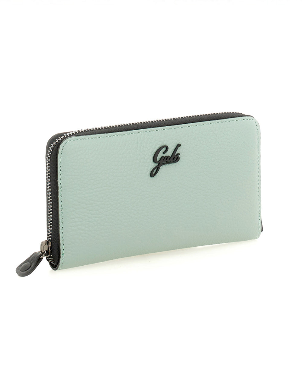 Portafoglio Gabs GMoney17 Lago in pelle verde menta con zip nera e logo Gabs