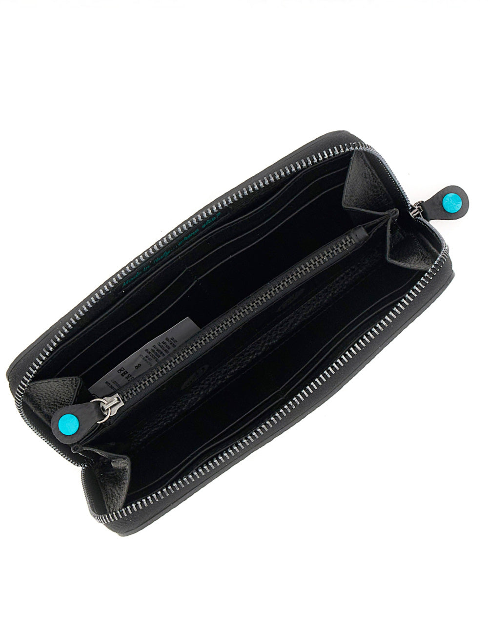 Portafoglio Gabs GMoney17 Lago in pelle nera con zip turchese e chiusura argento