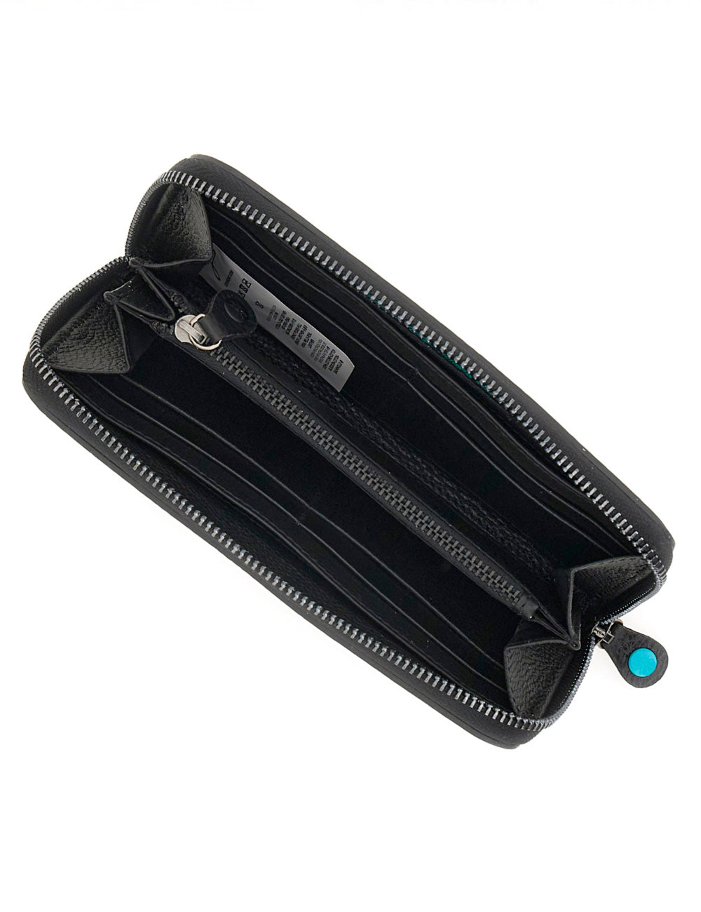 Portafoglio Gabs GMoney17 Peonia in pelle nera con zip turchese e hardware argento