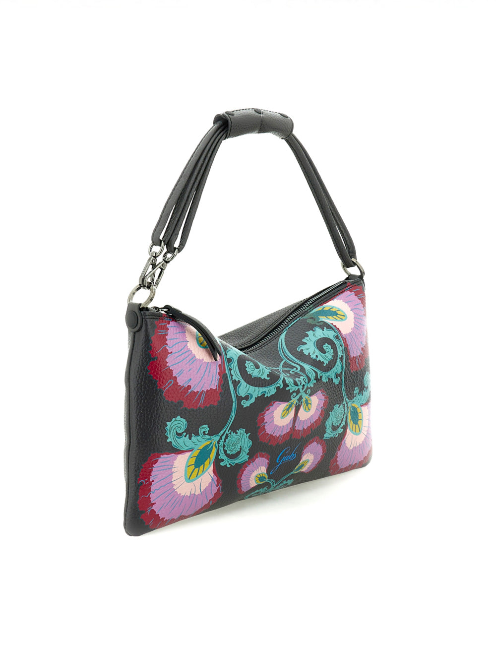 Borsa spalla Gabs Beyoncé EW TG M Peonia nera con fiori ricamati rosa teal verde