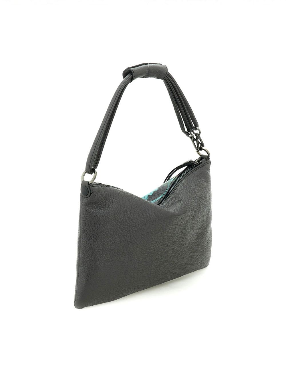 Borsa hobo Gabs Beyoncè EW TG M Peonia in pelle nera testurizzata con tracolla e zip
