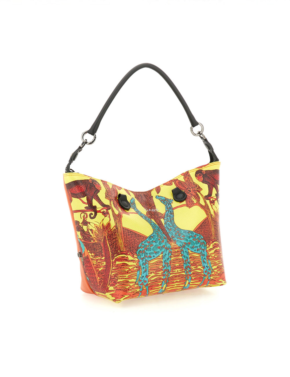 Borsa Gabs G3 Plus TG M Sud Africa gialla arancione stampa safari con giraffe turchesi e scimmie rosse