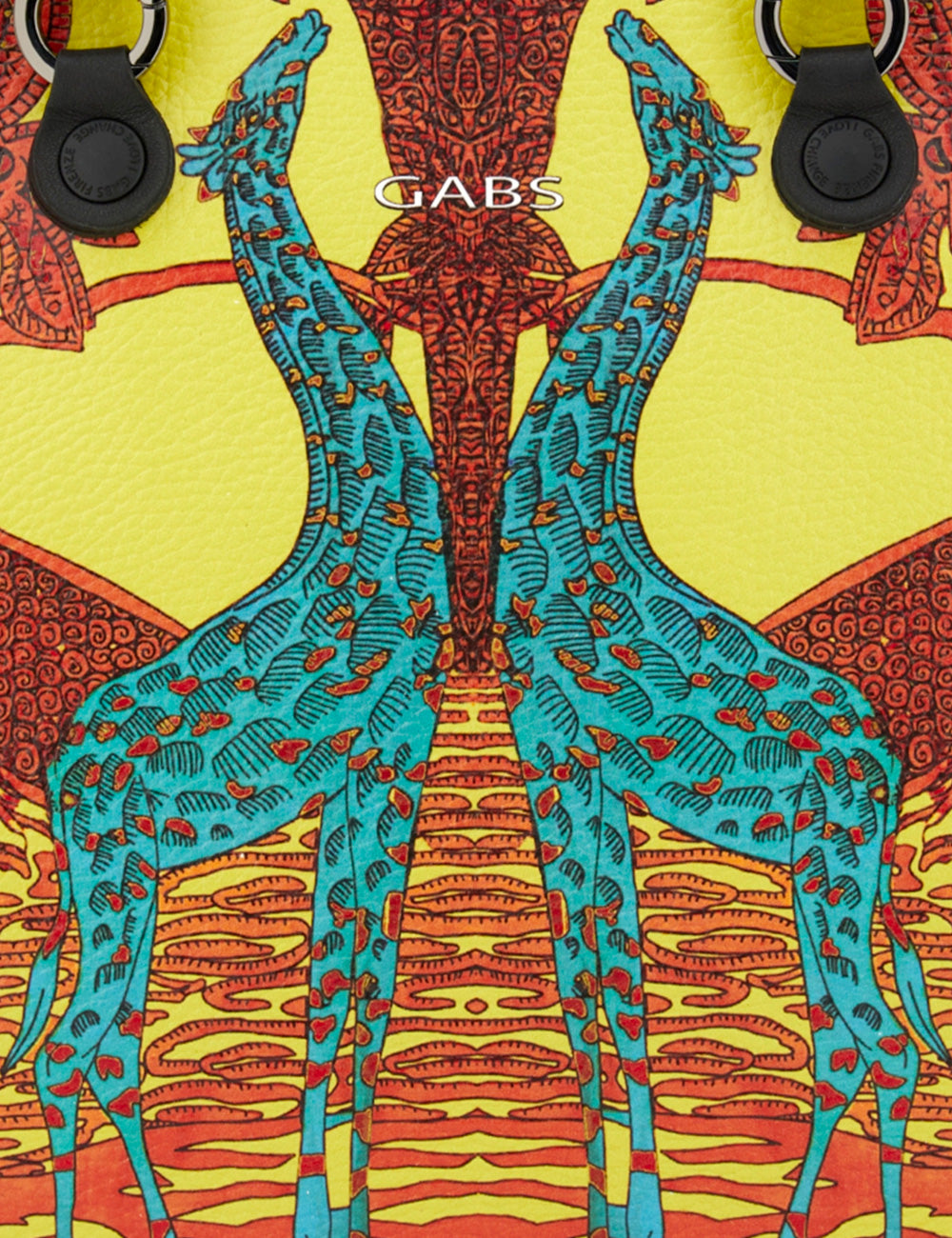 Borsa Gabs G3 Plus TG M Sud Africa con stampa giraffa turchese e dettagli rossi e gialli