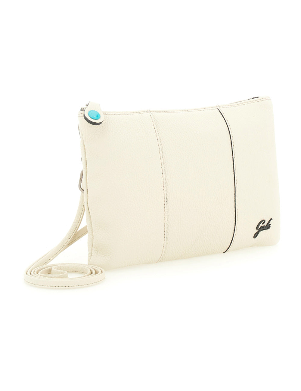 Borsa clutch Gabs Beyoncé TG M Panna panna con cuciture nere e bottone turchese