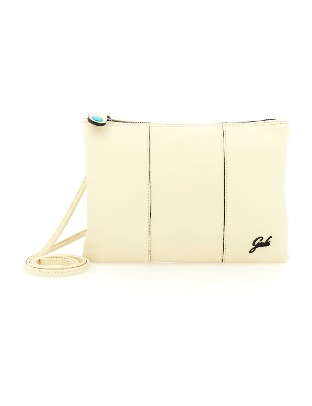Borsa Gabs Beyoncè TG M Lino in pelle crema con zip turchese e logo gabi