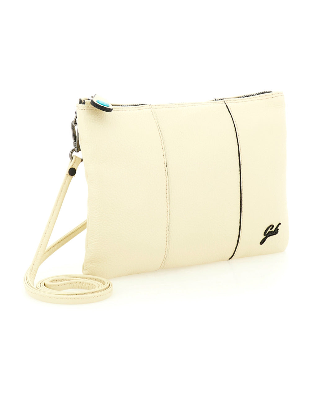 Borsa Gabs Beyoncé TG M Lino in pelle crema con cuciture nere e zip turchese