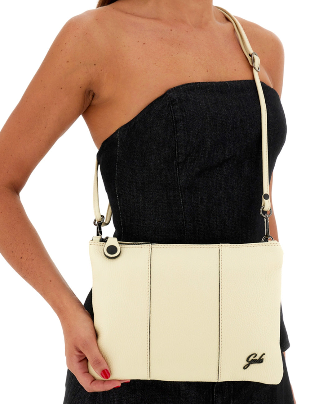 Borsa Gabs Beyoncè TG M Lino in pelle avorio con design minimal ed eleganti cuciture