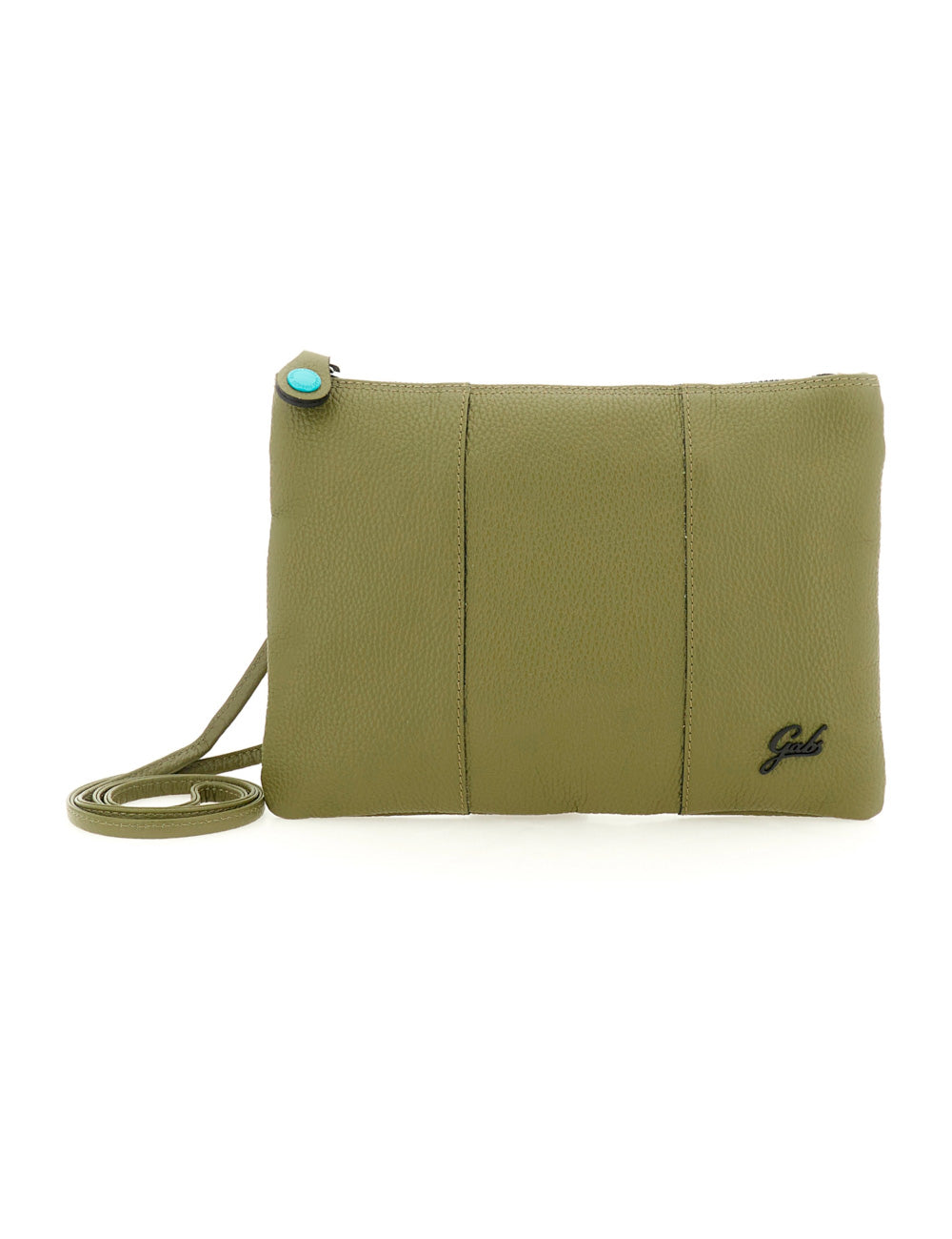 Gabs Beyoncè TG M Prezzemolo clutch in pelle verde oliva con bottone turchese