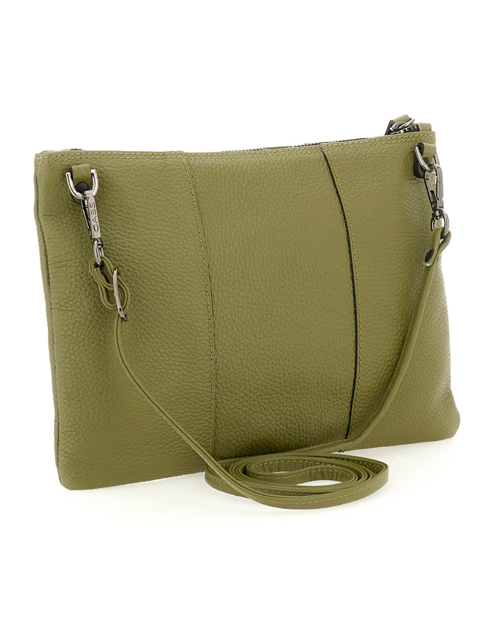 Clutch Gabs Beyoncè TG M Prezzemolo in pelle verde oliva ciottolata con tracolla e hardware silver