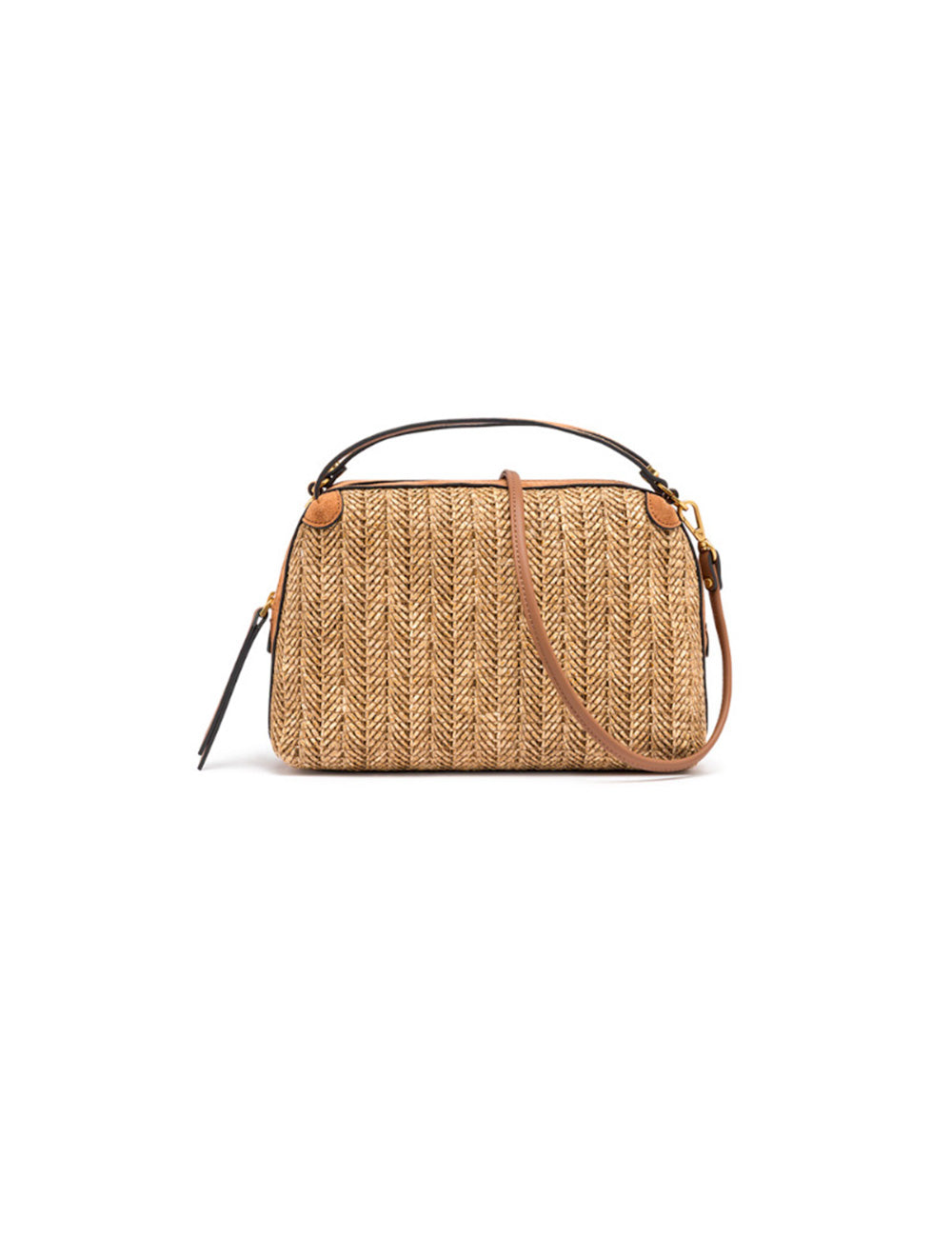 Borsa intrecciata in paglia Gianni Chiarini Alifa Cookie con motivo herringbone, manici e tracolla in pelle color tan