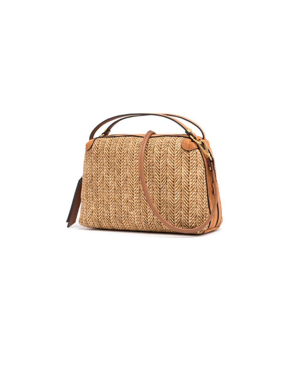Borsa intrecciata in paglia Gianni Chiarini Alifa Cookie con manici e bordi in pelle color tan