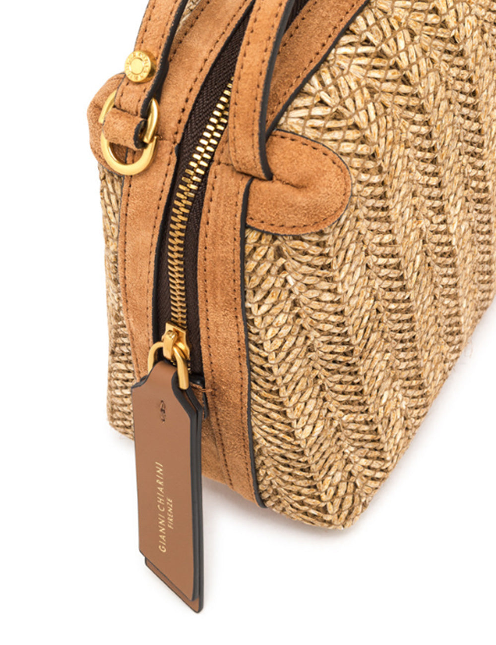 Borsa in paglia intrecciata beige con rifinitura in suede e hardware oro, Gianni Chiarini Alifa Cookie