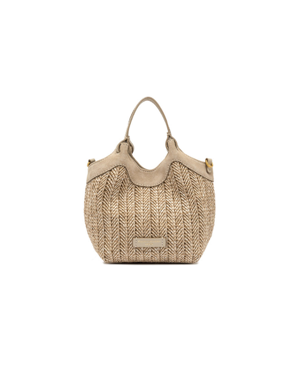 Borsa mini Dua Sabbia Gianni Chiarini in paglia intrecciata beige con accenti scamosciati e hardware dorato