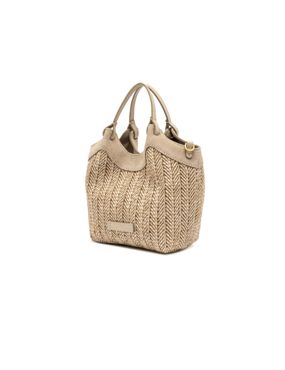 Borsa mini Dua Sabbia Gianni Chiarini in paglia intrecciata beige con accenti scamosciati e hardware dorato