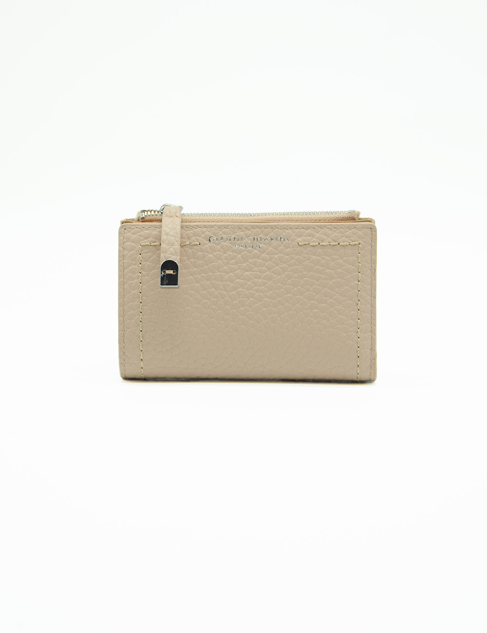 Portafoglio Gianni Chiarini Bubble Pink Salt in pelle beige testurizzata con zip e chiusura metallica nera