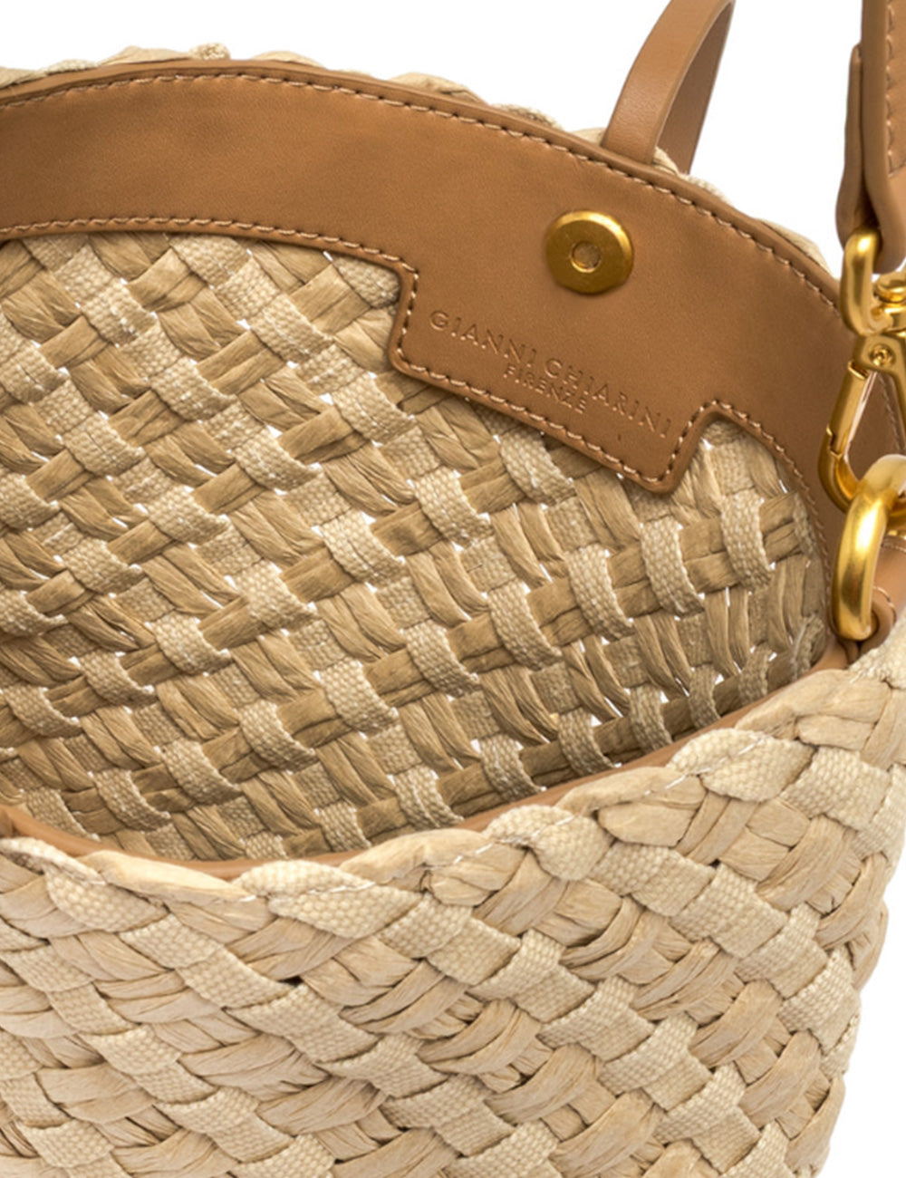 Borsa secchiello Mercy Naturale Gianni Chiarini in paglia beige con pelle e oro