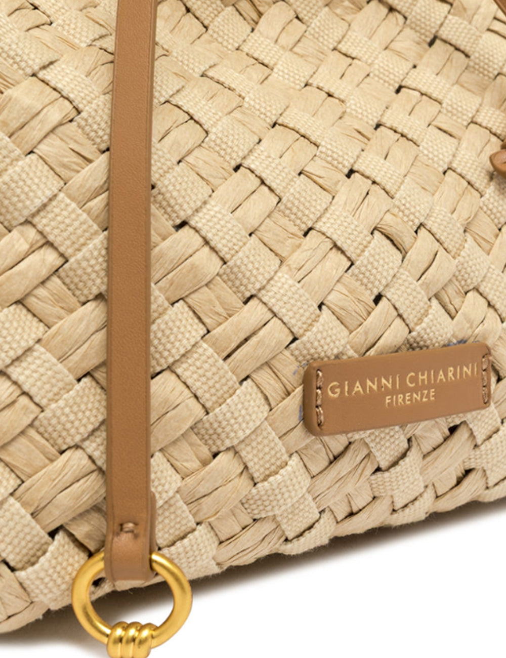 Borsa Secchiello Mercy Naturale Gianni Chiarini, paglia beige intrecciata e tracolla pelle
