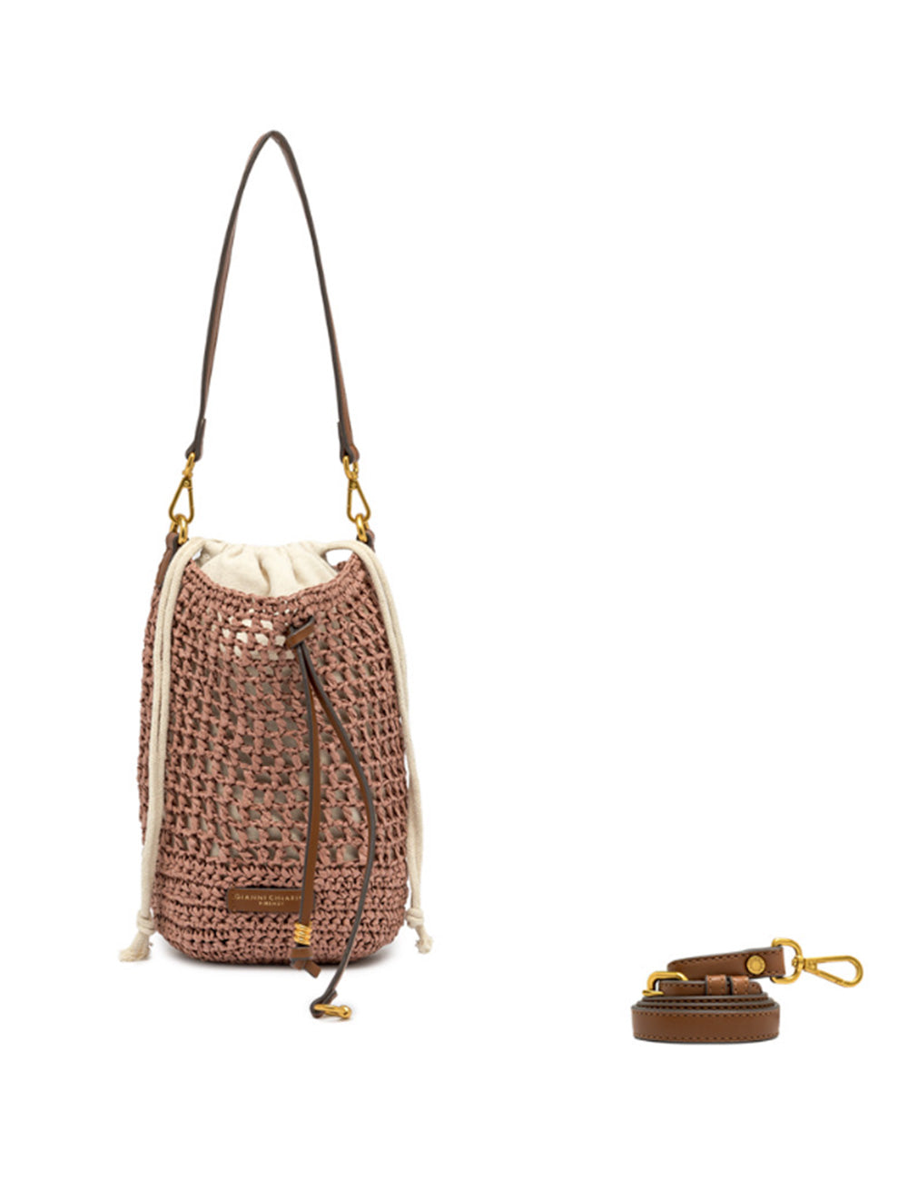 Borsa secchiello Nefeli Blush Gianni Chiarini rosa cipria con coulisse crema