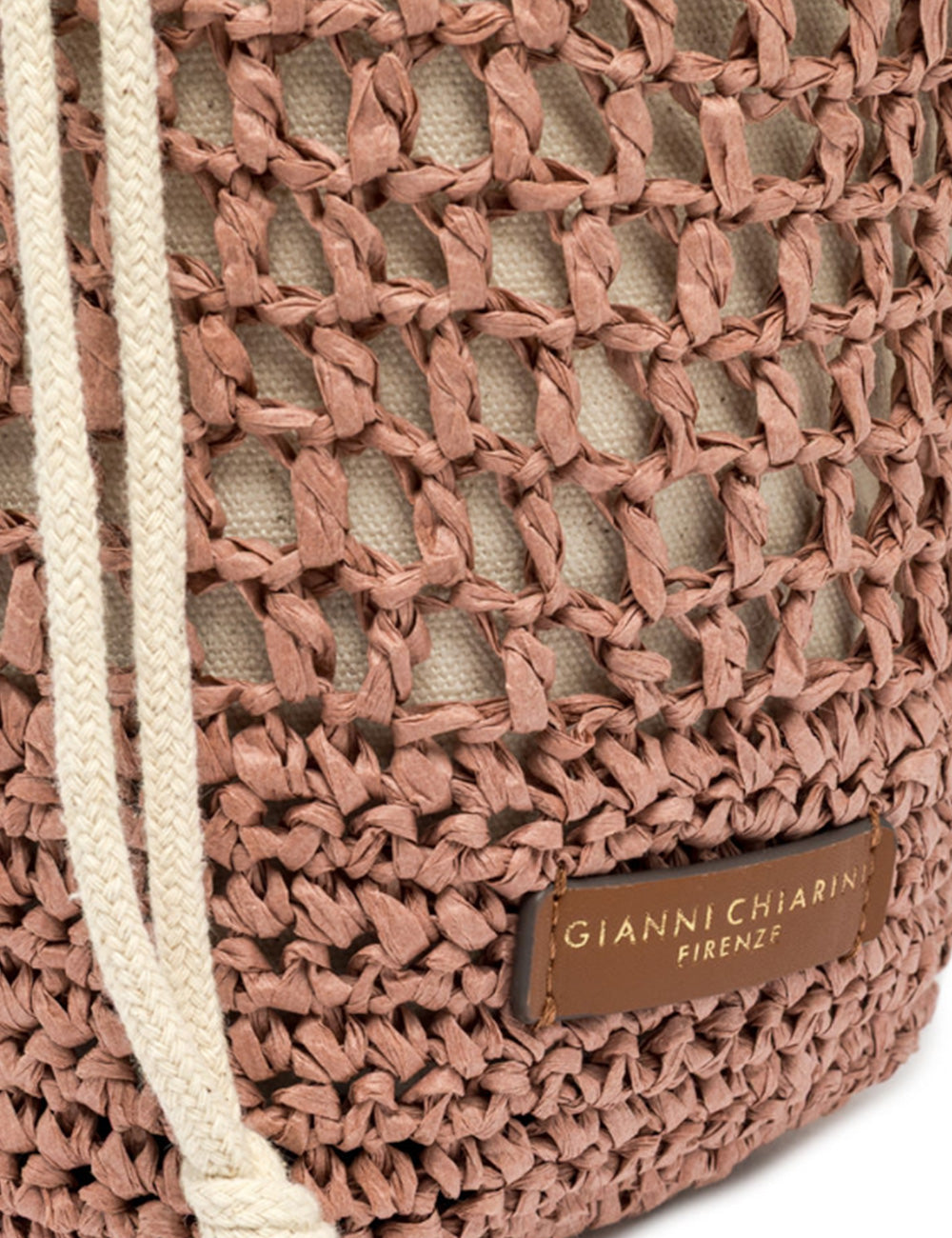 Borsa secchiello Gianni Chiarini Nefeli Blush rosa cipria in paglia