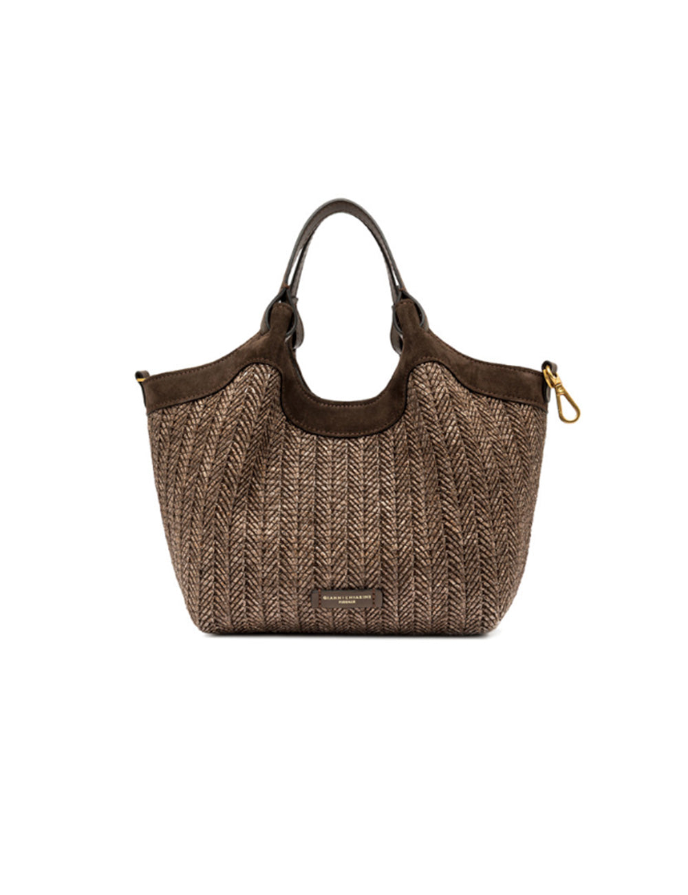 Borsa tote media Dua Gianni Chiarini in choco con manici in suede e cerniera oro