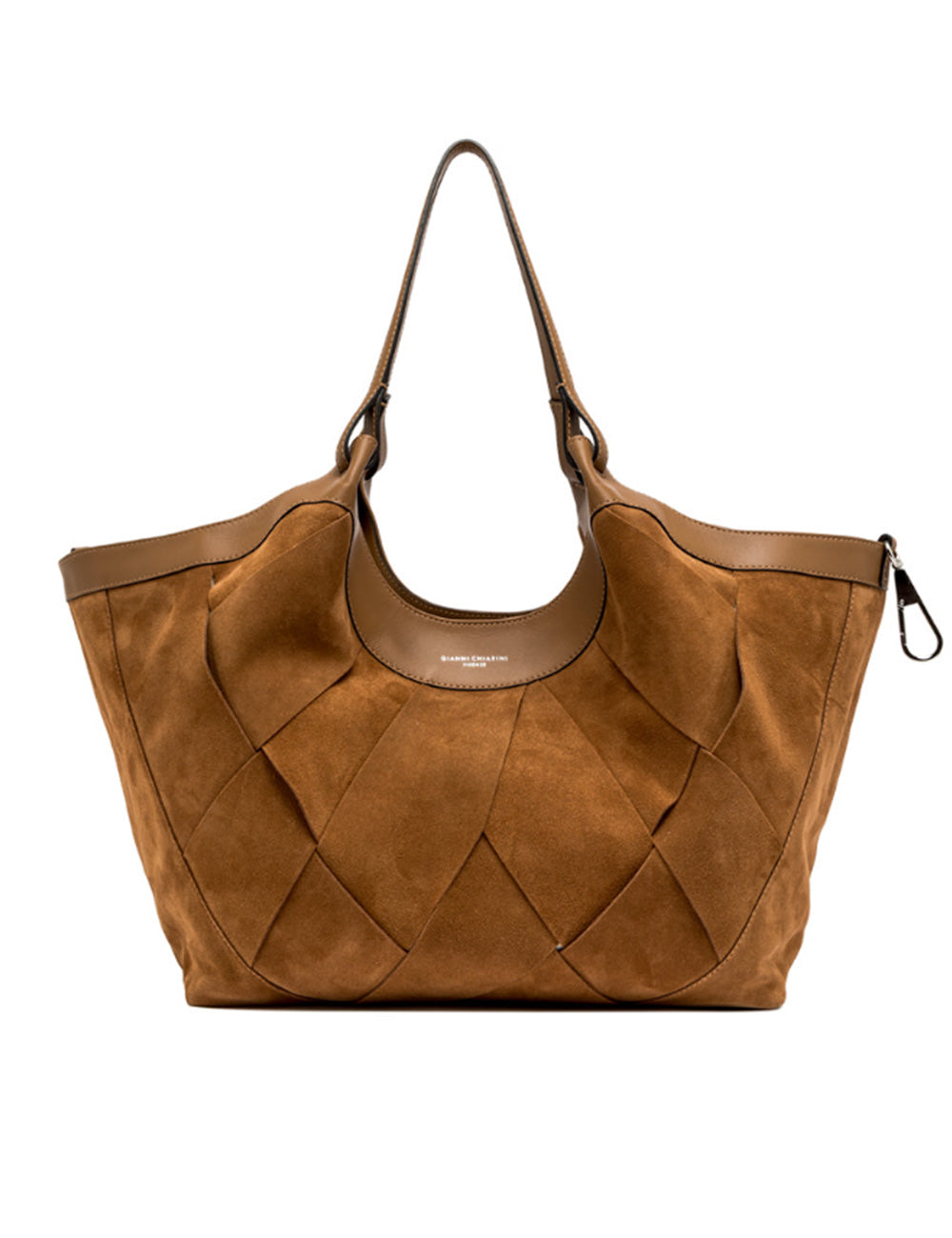 Borsa tote in suede caramello Gianni Chiarini Dua con motivo diamantato e manici in pelle marrone