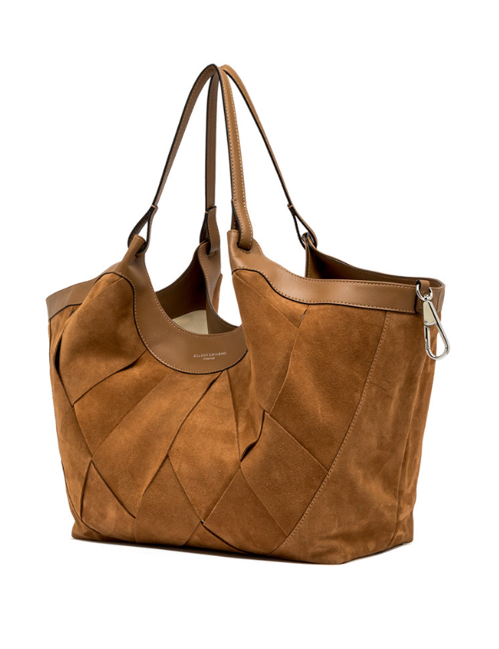 Borsa tote in suede caramello Gianni Chiarini Dua con texture intrecciata e manici in pelle marrone
