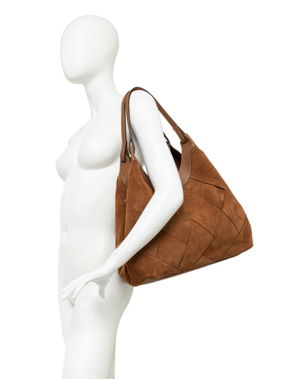 Borsa tote in suede marrone Gianni Chiarini Dua Caramel con trama intrecciata