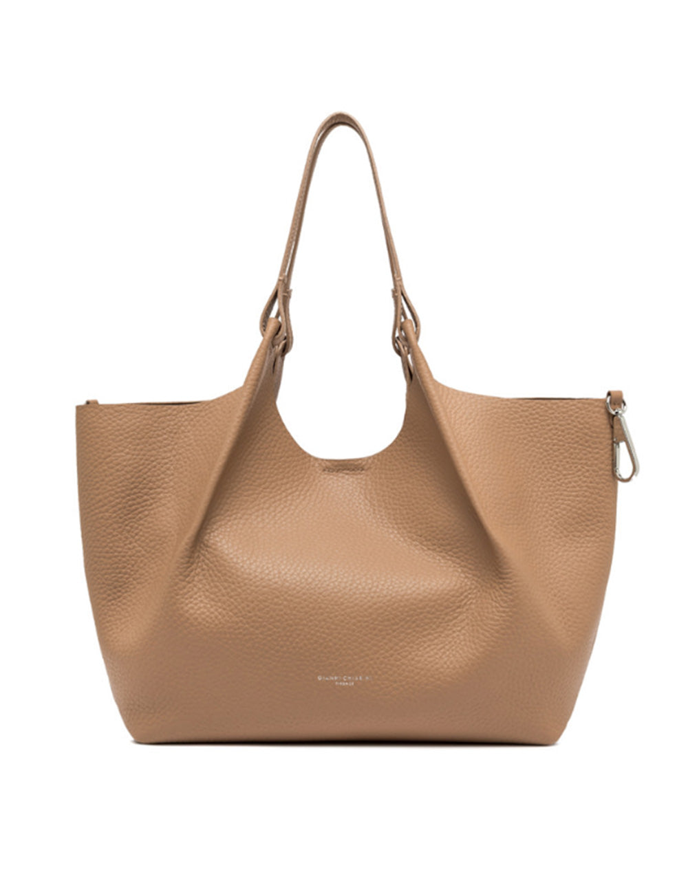 Borsa tote in pelle ciottolata color argilla Dua di Gianni Chiarini con manici doppi e zip argento