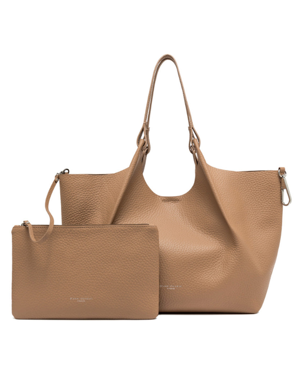 Borsa tote in pelle ciottolata beige con polsino abbinato Gianni Chiarini Dua Clay