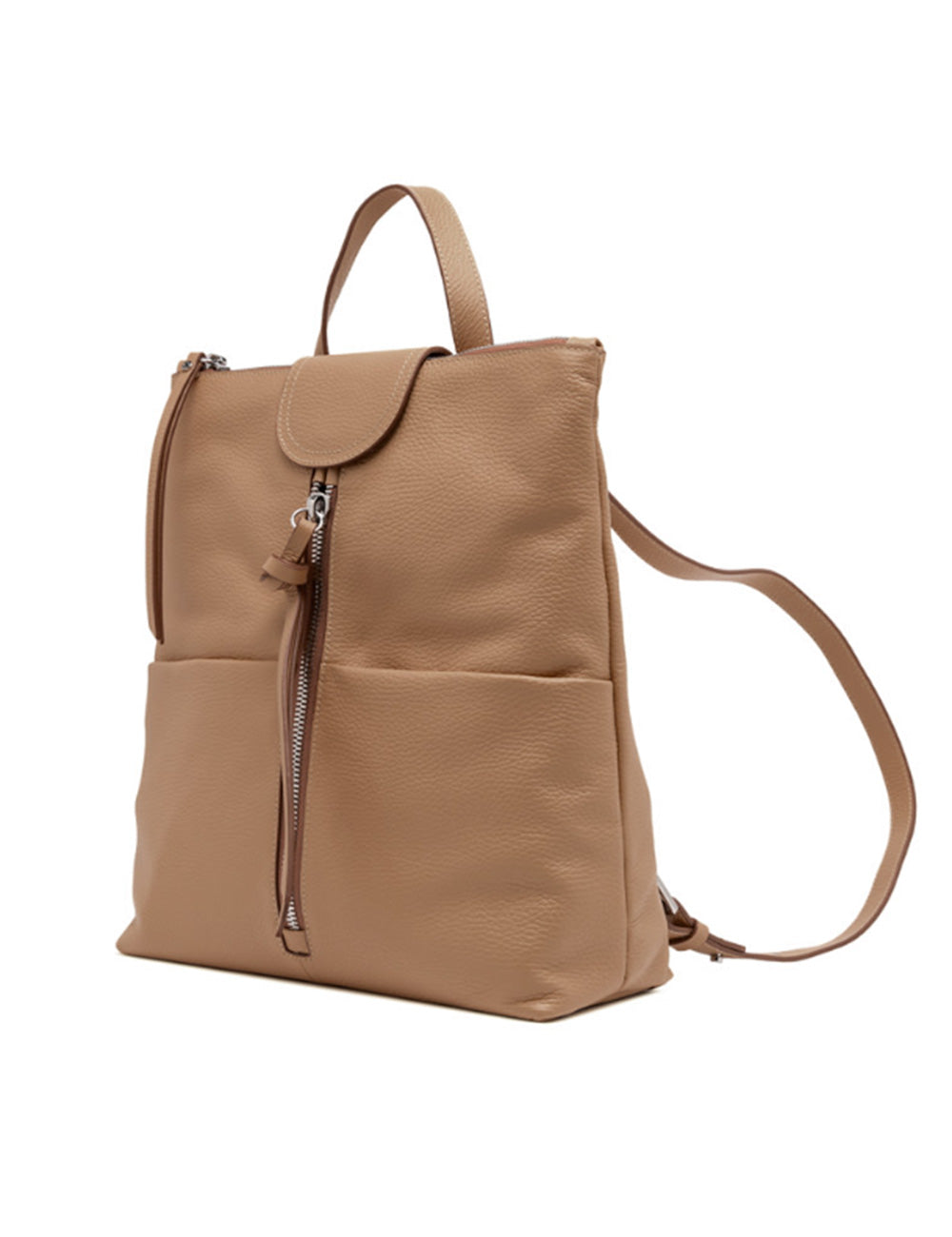Zaino in pelle tan con chiusura a flap e dettagli zip Gianni Chiarini Giada Clay