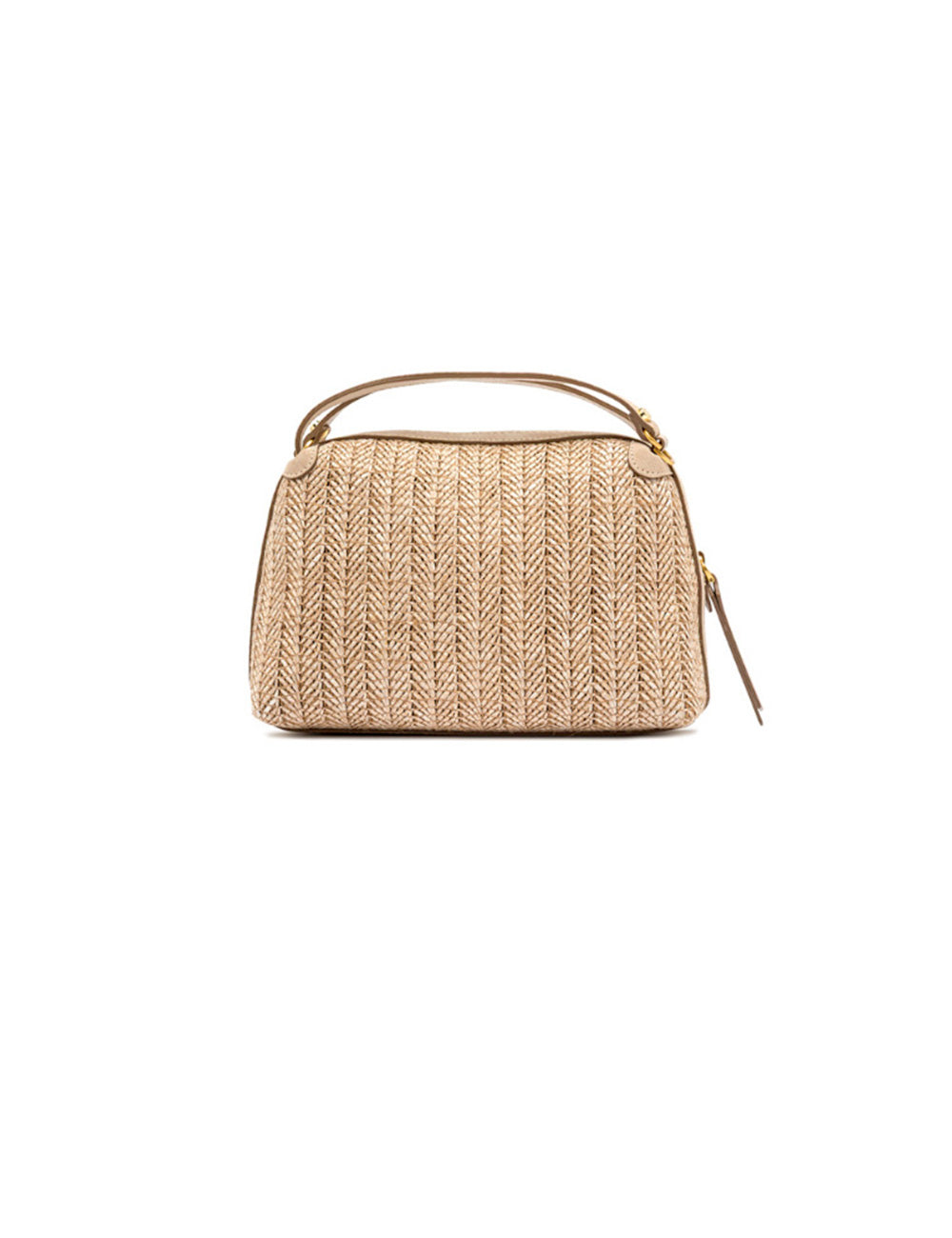 Borsa intrecciata in paglia beige Alifa Sabbia di Gianni Chiarini con motivo herringbone e hardware dorato