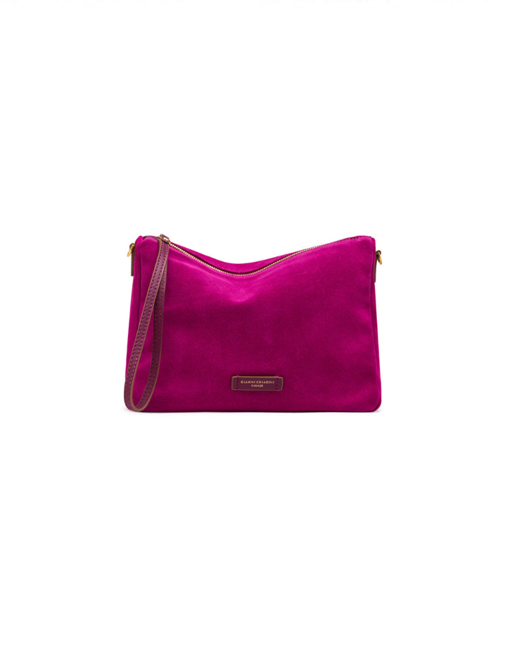 Borsa a tracolla fucsia vibrante Gianni Chiarini Nora Desert Flower in satin con tracolla in pelle marrone