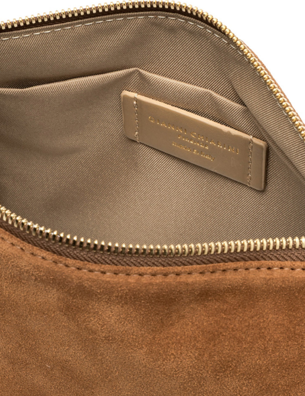 Borsa Nora Pouch Caramel in camoscio color caramello con zip dorata