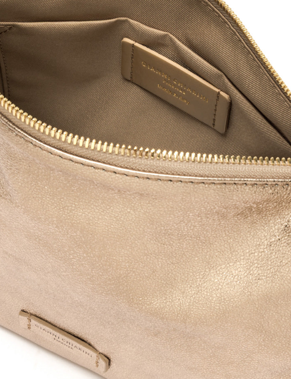 Borsa clutch in pelle taupe Gianni Chiarini Nora Pouch Mirage con zip oro