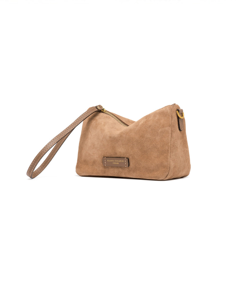 Borsetta Gianni Chiarini Nora Small Caramel in suede tan con tracolla abbinata e hardware oro