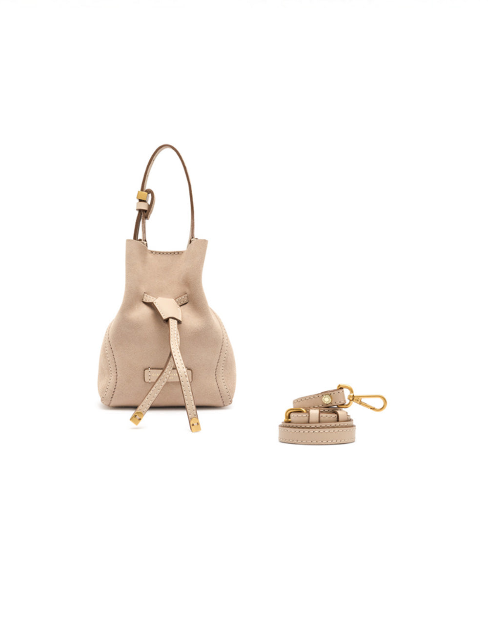 Borsa mini secchiello Sienna in pelle nuda di Gianni Chiarini con hardware oro e tracolla staccabile