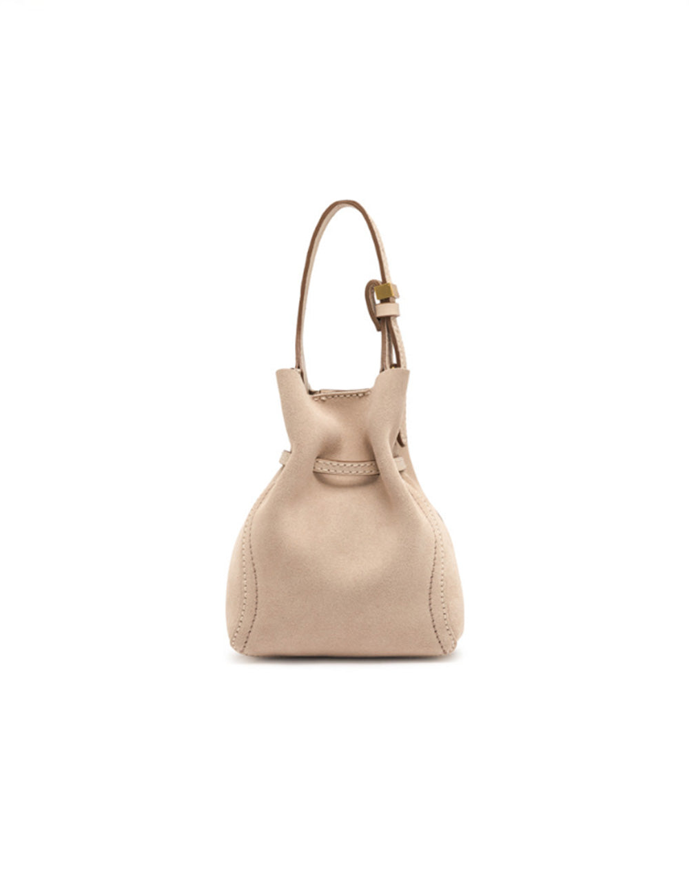 Borsa a secchiello in pelle beige Gianni Chiarini Sienna Mini Nude con manico superiore e chiusura a coulisse